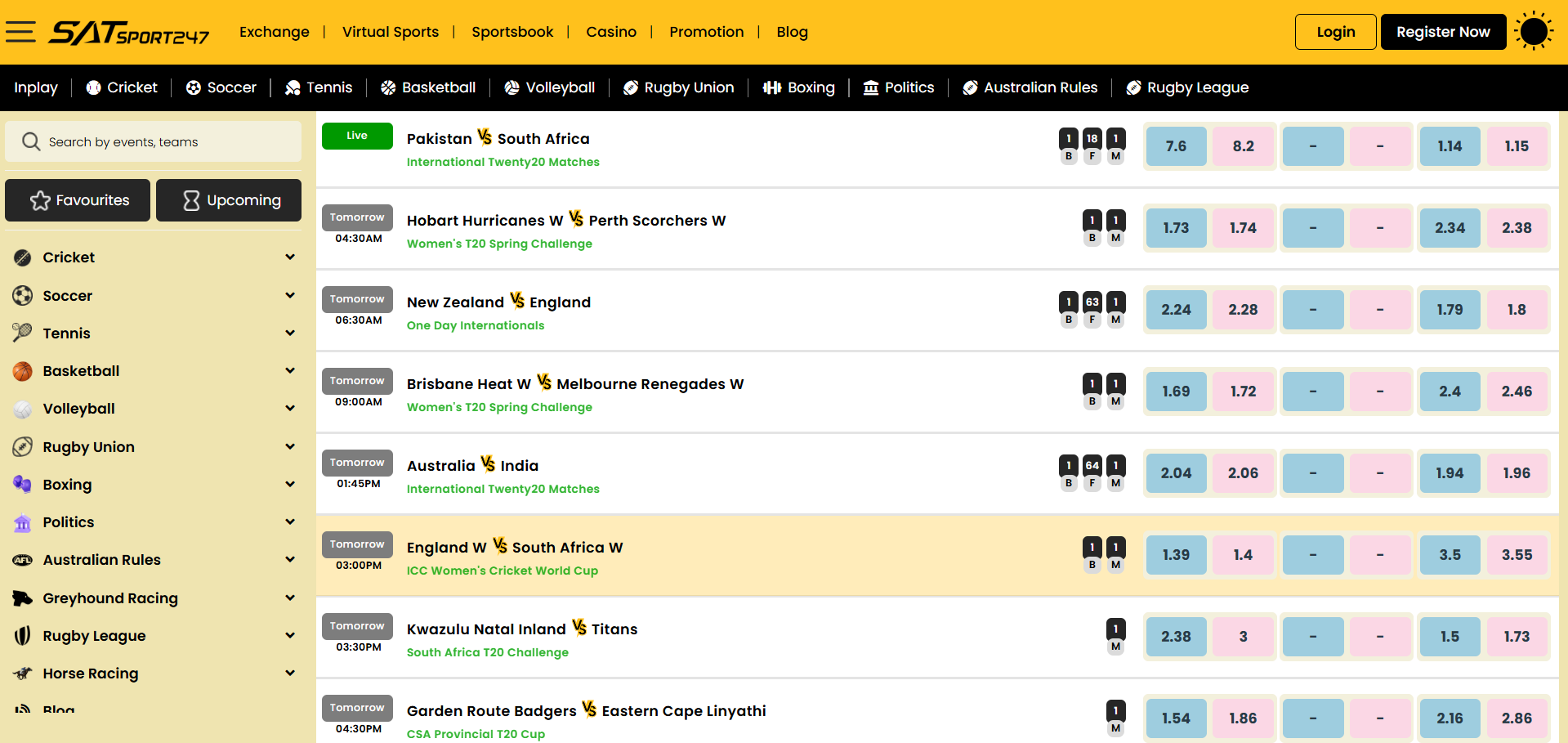 Live cricket at Satsport