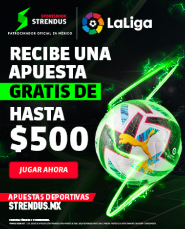 se muestra un screenshot de la promoción Plus o Mega free bet de Strendus México