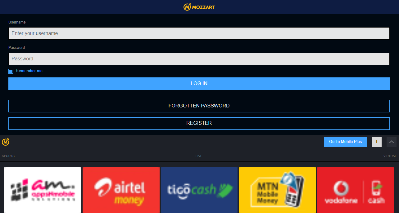 Image showing the login details needed at Mozzartbet Ghana.
