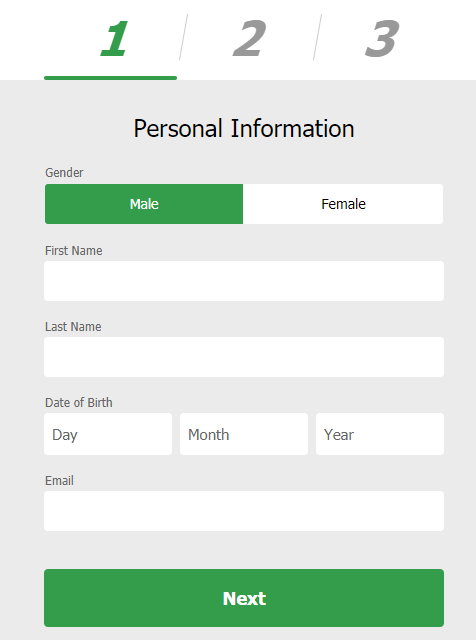 Personal info registration page