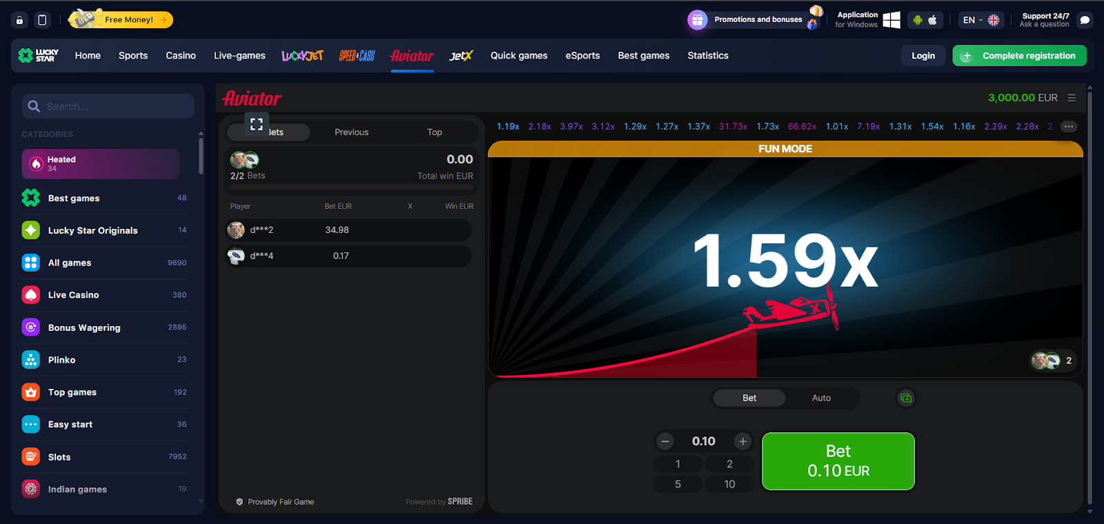 Aviator game on Lucky Star