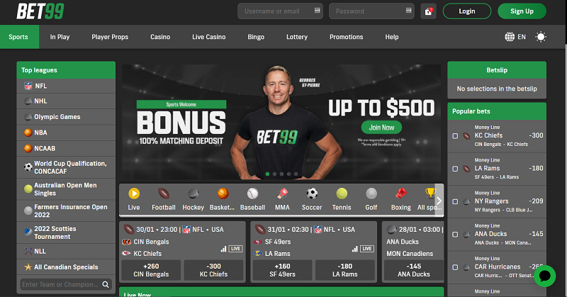 Access to the Bet99 homepage where you find all details on the use of the platform