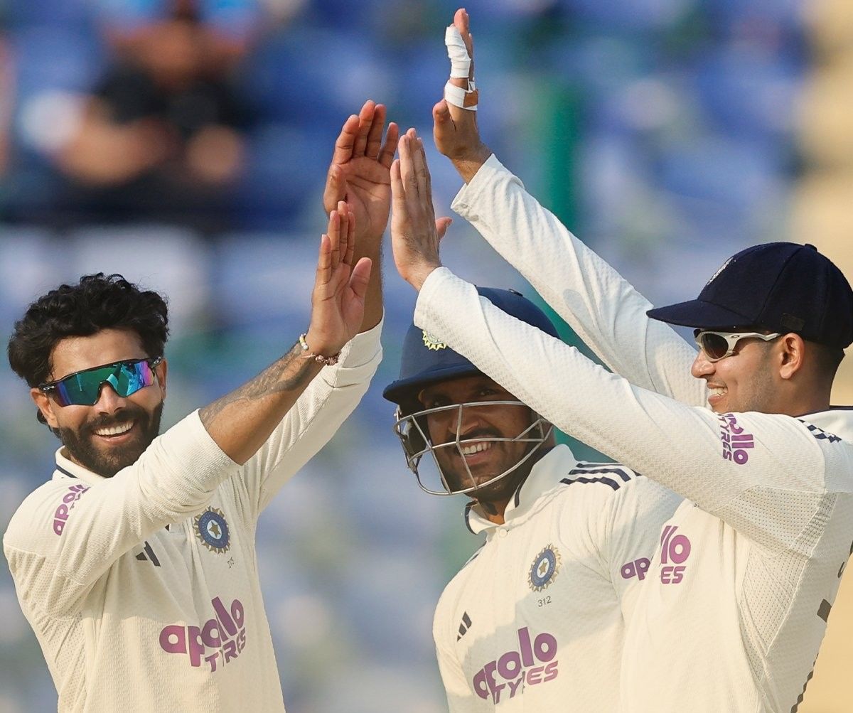 Jadeja celebrates a wicket against West Indies. @BCCI/X