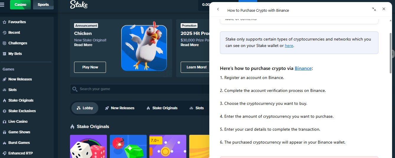 Crypto Purchase on Binance for Stake Betting