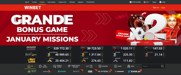 The homepage of Winbet you can use for betting on games