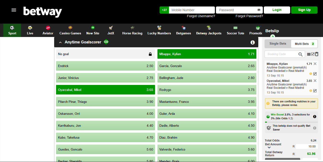 Betway South Africa Anytime Goalscorer Market Banner