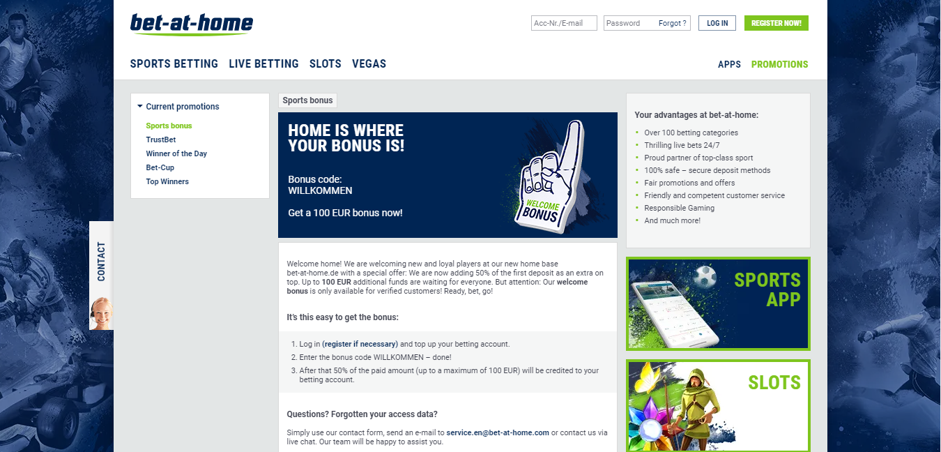 Image of the Bet-at-home Welcome bonus page