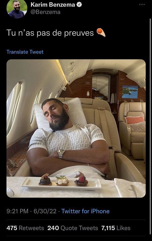 Screenshot from Benzema's social media