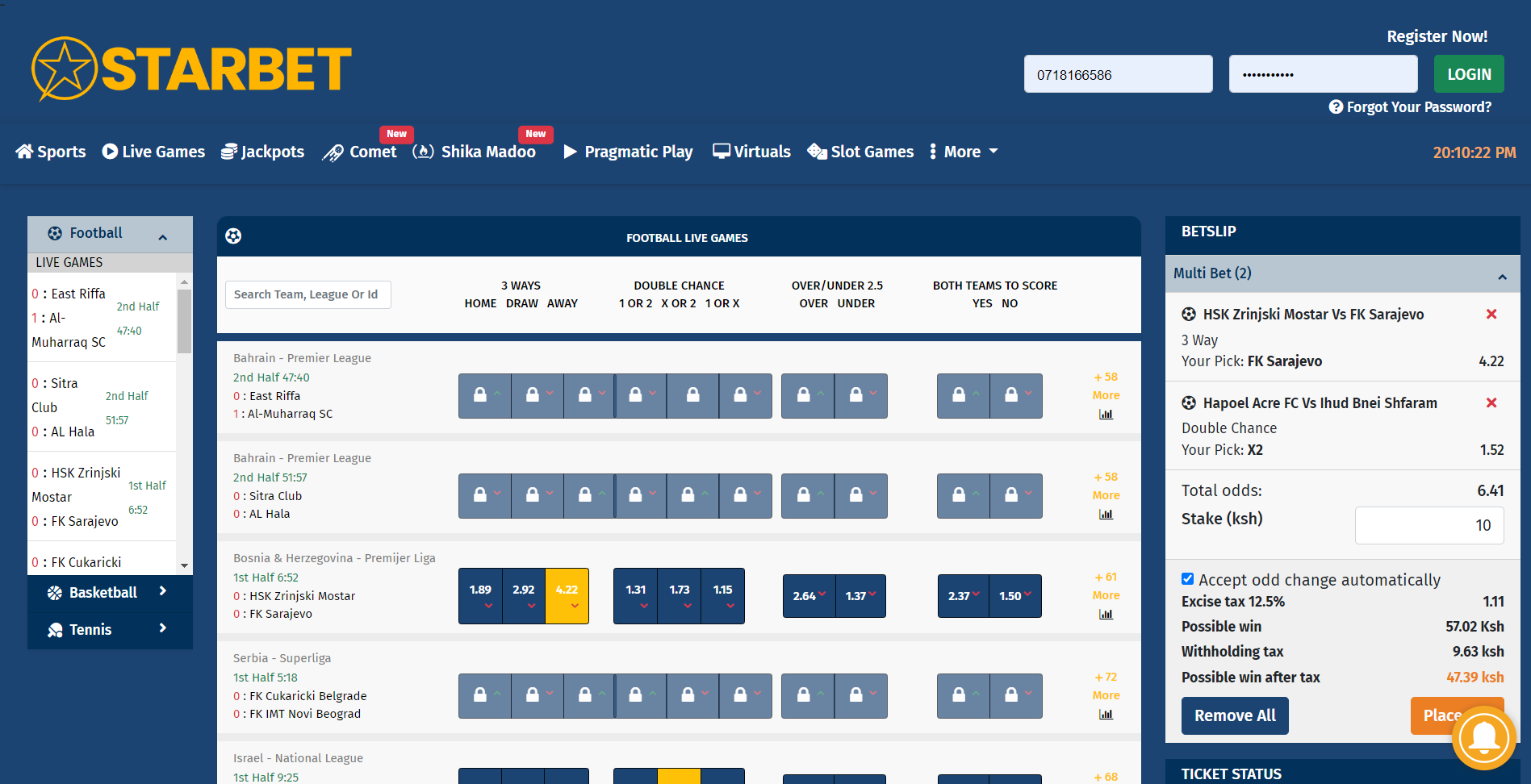 Starbet Kenya homepage image An image showing the Starbet live betting page