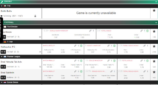 An image of the Royal Panda lines and betting market page