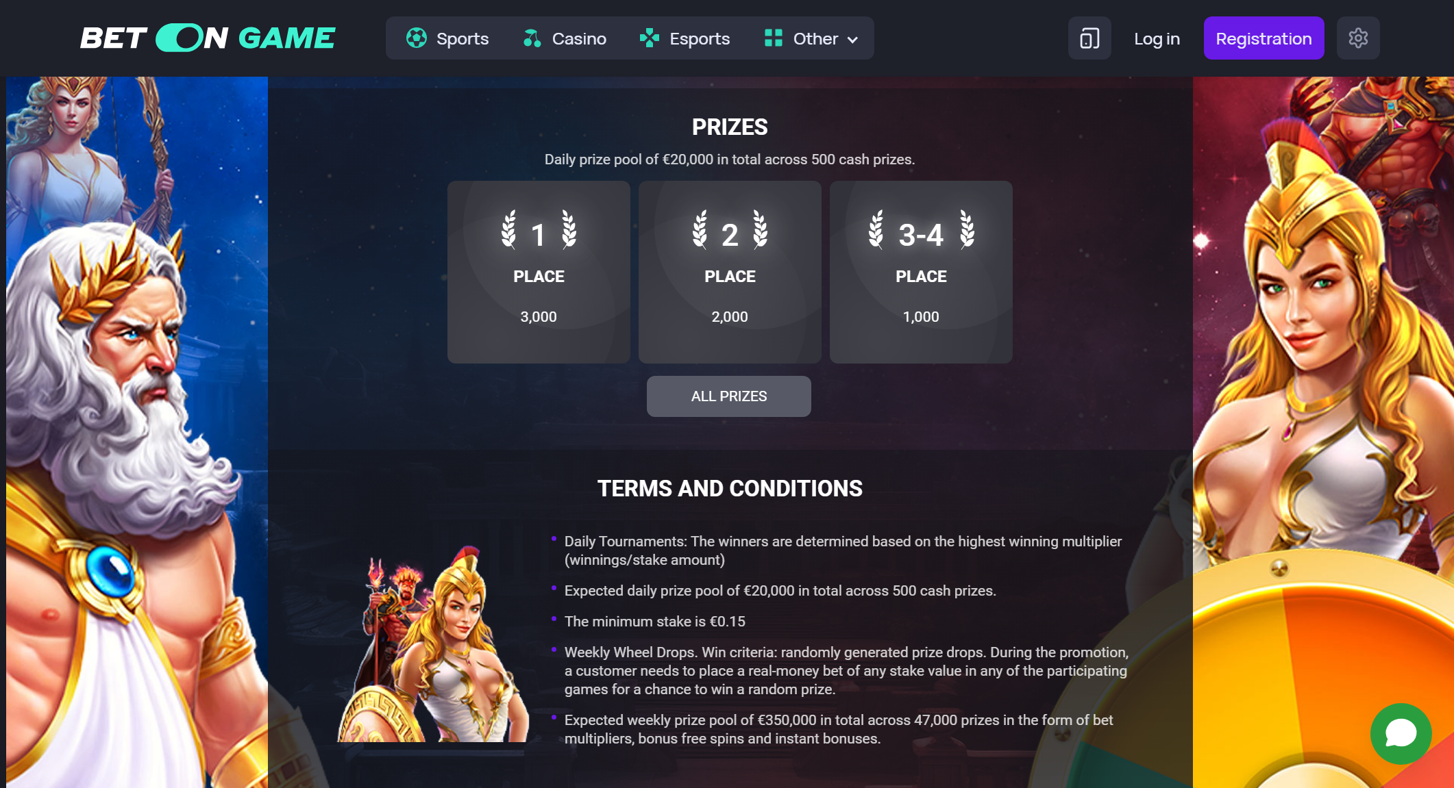 BetOnGame Drops & Wins Prize Fund BetOnGame Tournaments Page