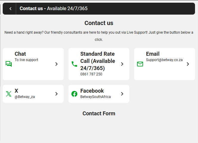 Betway SA Contact Customer Support for Password Reset Image