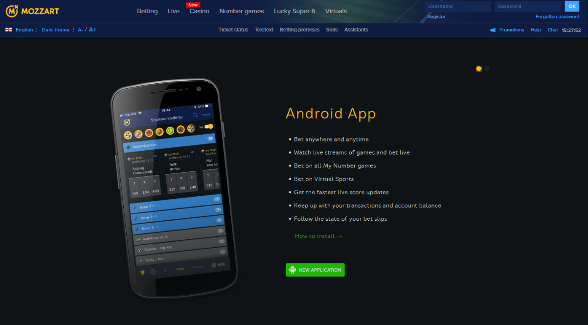 Página para descargar la App móvil de Mozzartbet para Android