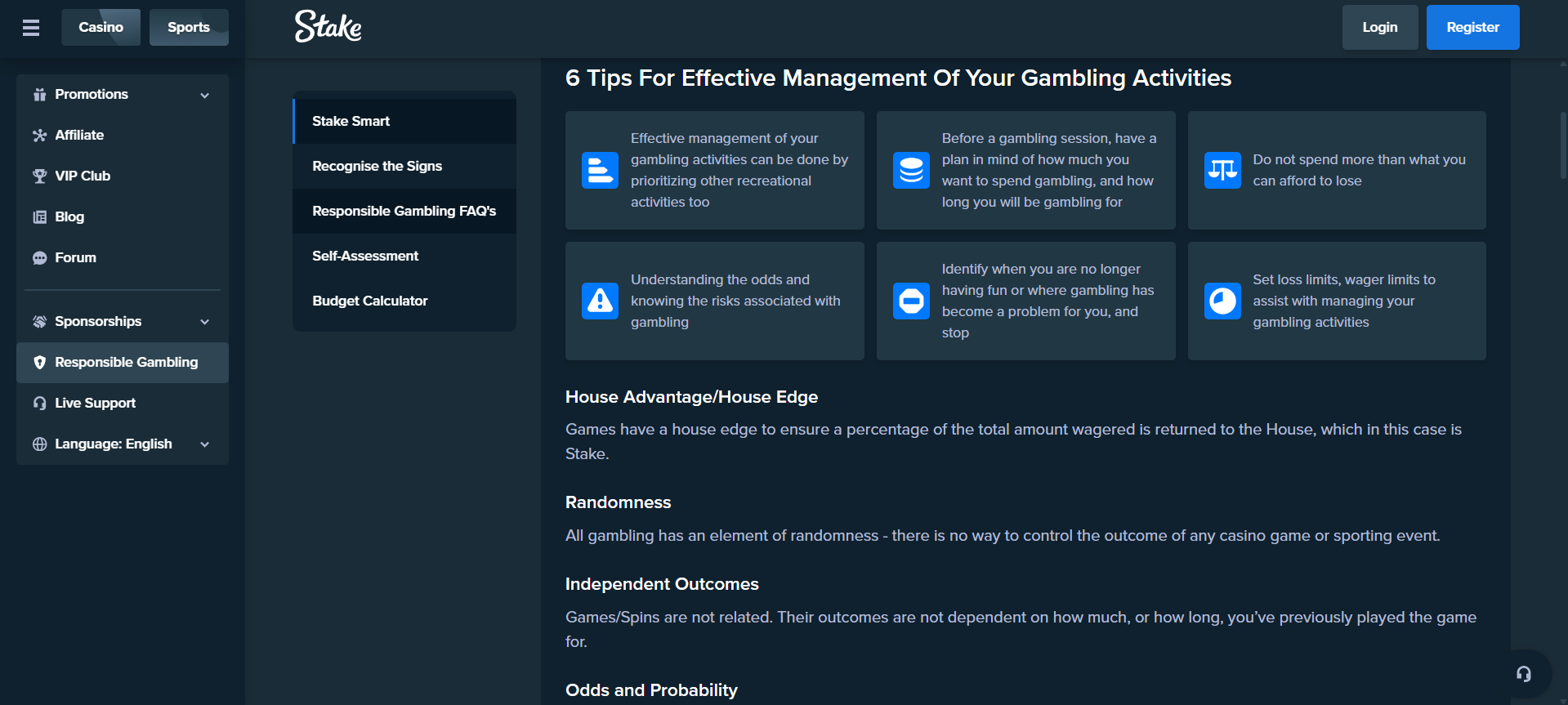 Responsible gambling on Stake