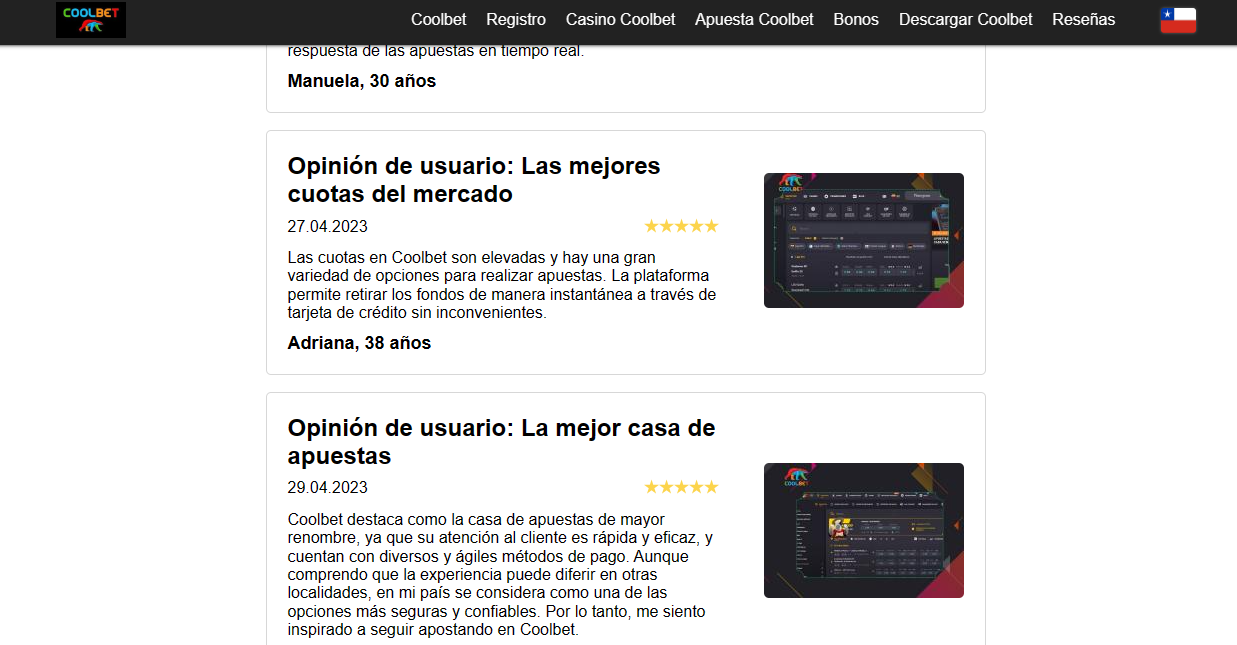 Opiniones de los usuarios sobre Coolbet Perú.