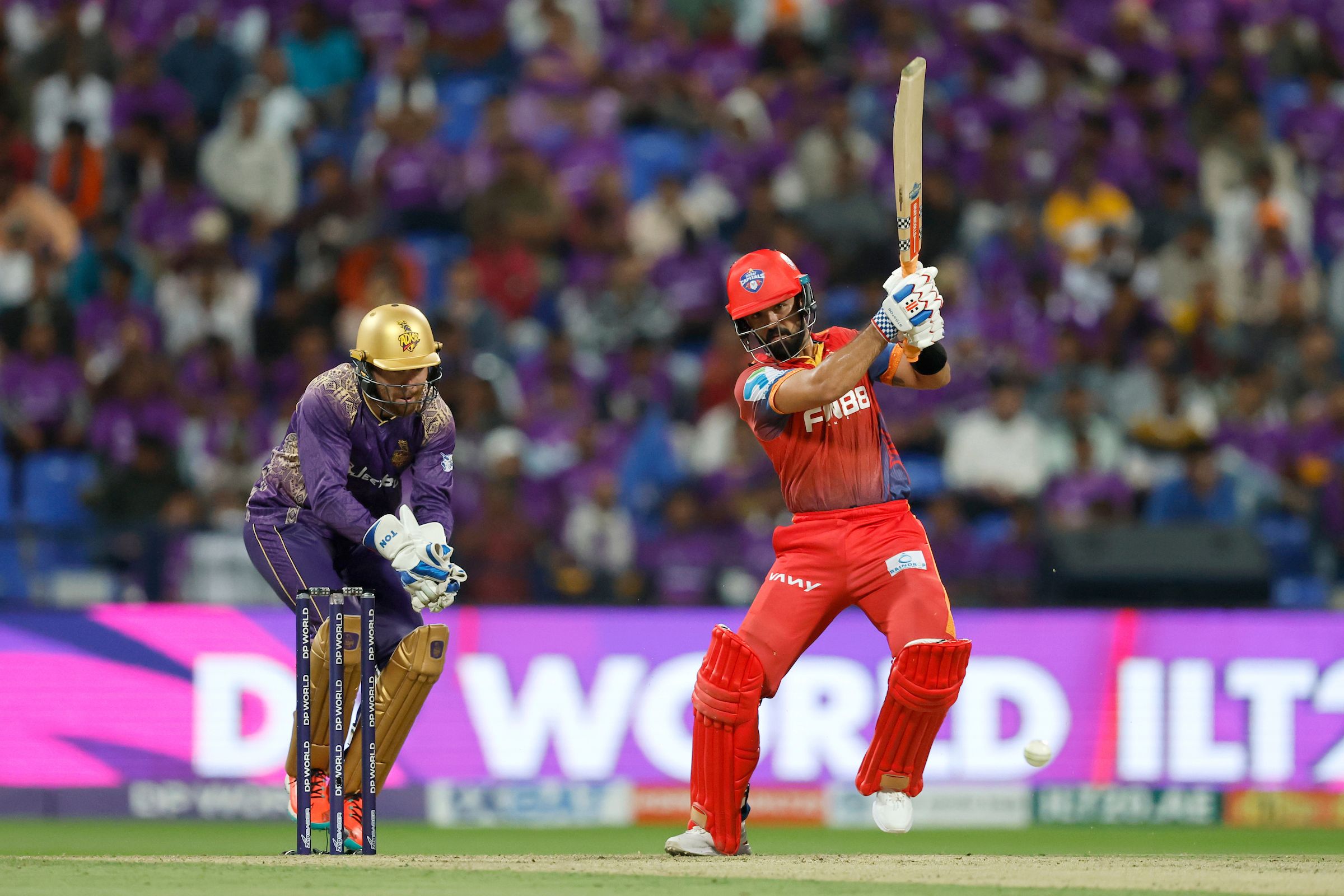 Shayan Jahangir in action during the DP World ILT20 between the Abu Dhabi Knight Riders and the Dubai Capitals. @ILT20 Shayan Jahangir in action during the DP World ILT20 between the Abu Dhabi Knight Riders and the Dubai Capitals. @ILT20