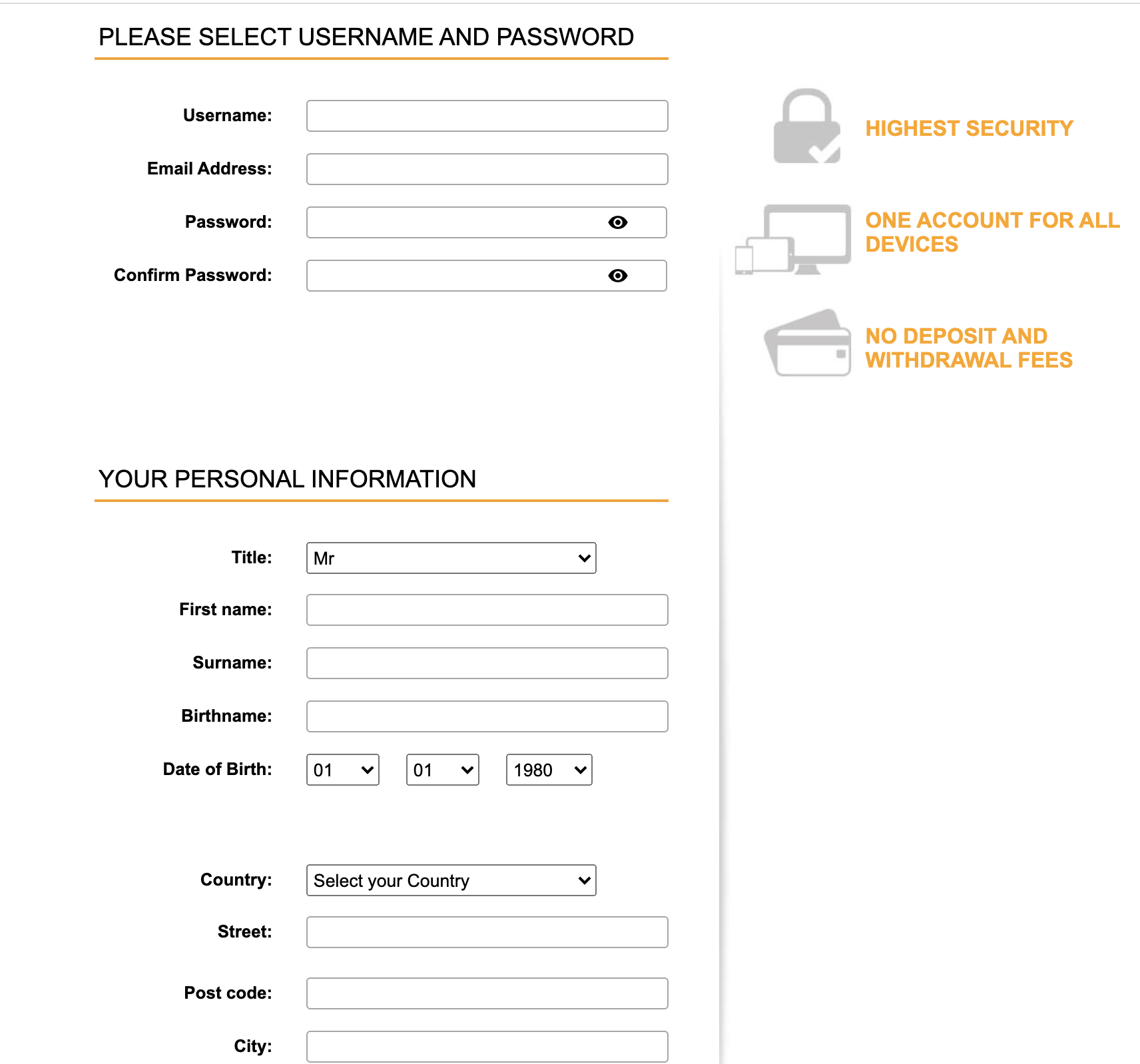 Bet3000 registration page