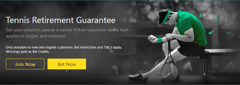 An image of the Bet365 tennis retirement guarantee bonus offer