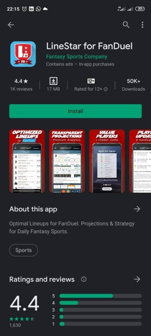 Fanduel sportsbook app for Android.