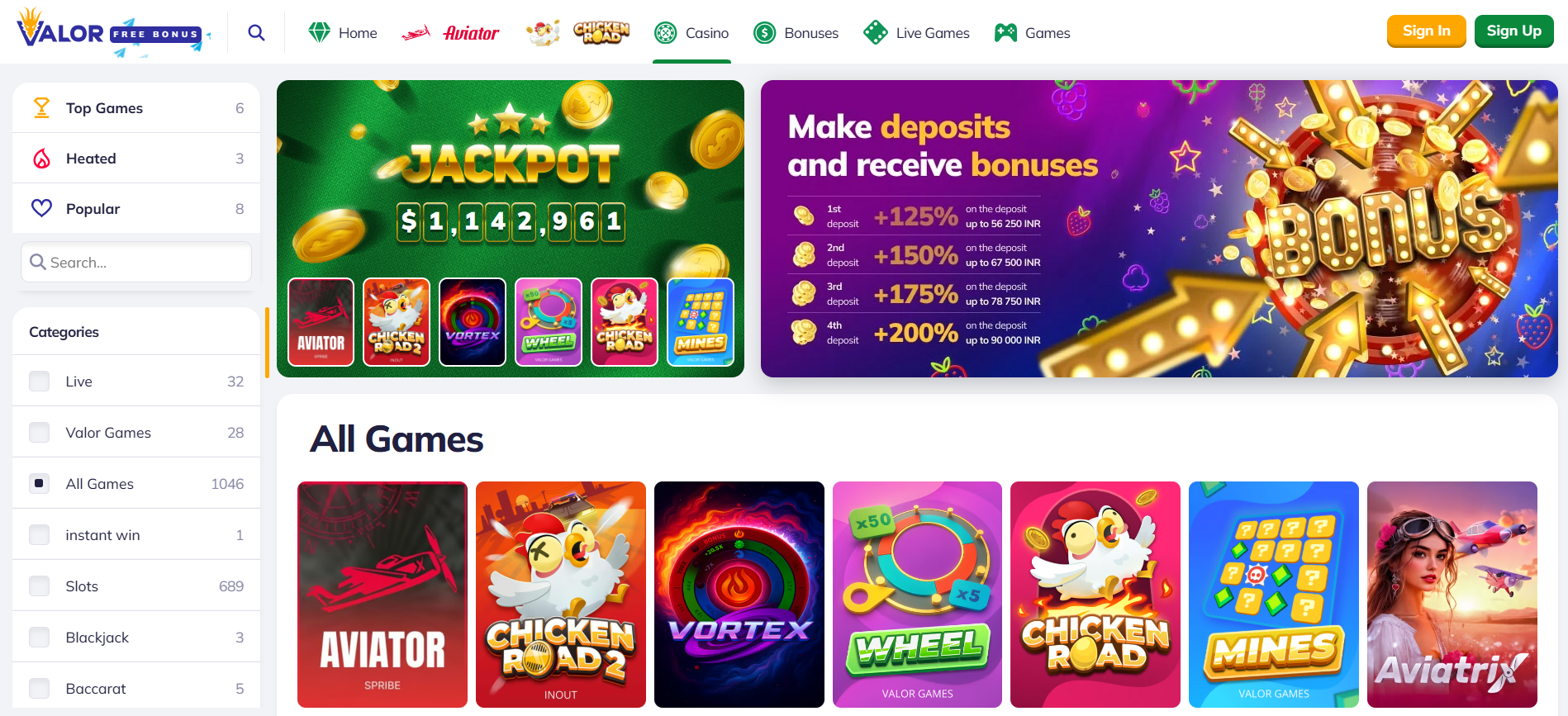 Mobile version for Valor Bet Android