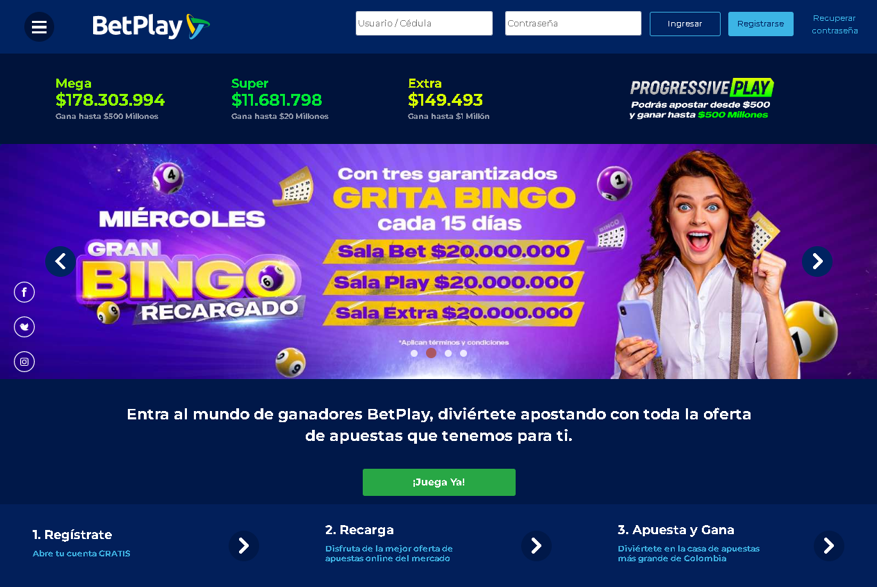 Home page de Betplay Colombia en su versión de escritorio