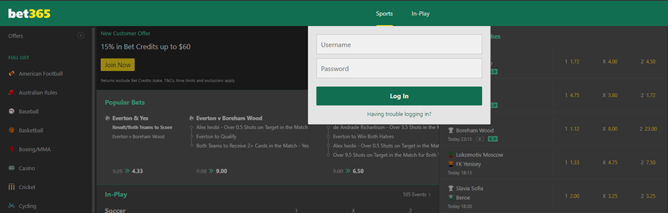 How to login in Bet365 Bet365 Login page