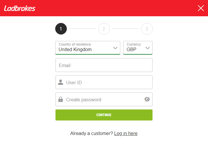An image of the Ladbrokes sportsbook sign up form