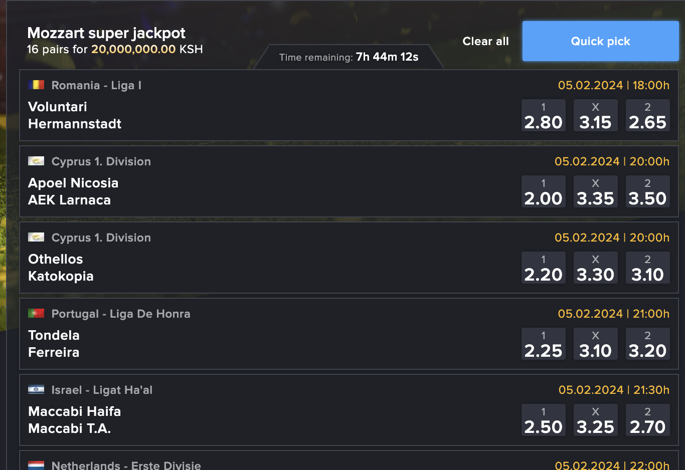 Section of the MozzartBet Super Daily Jackpot
