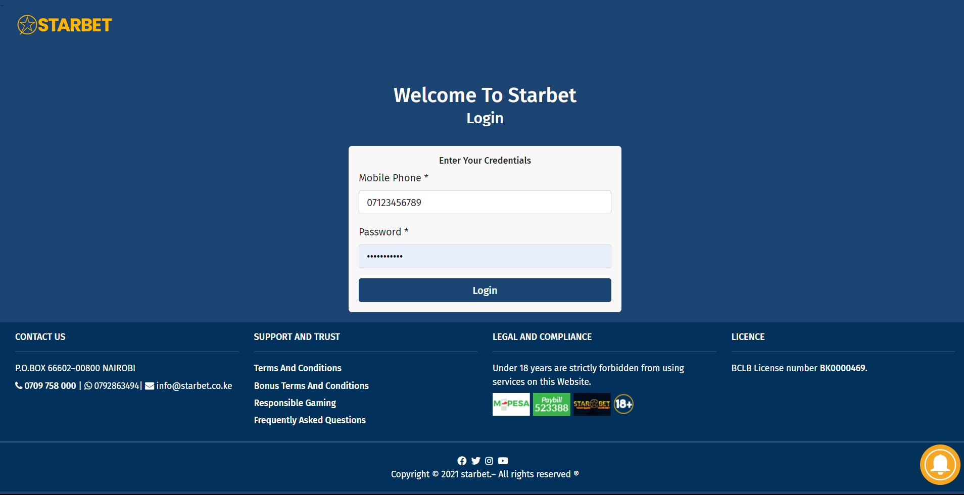 Starbet website image Official Starbet login banner