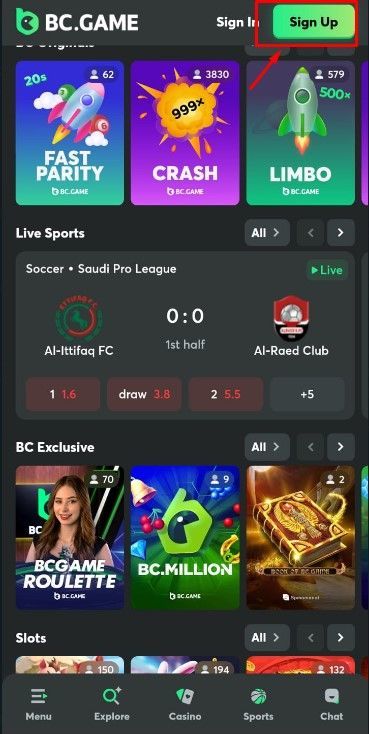 Step 2. Select that button on the home screen to begin the registration process on the casino site;