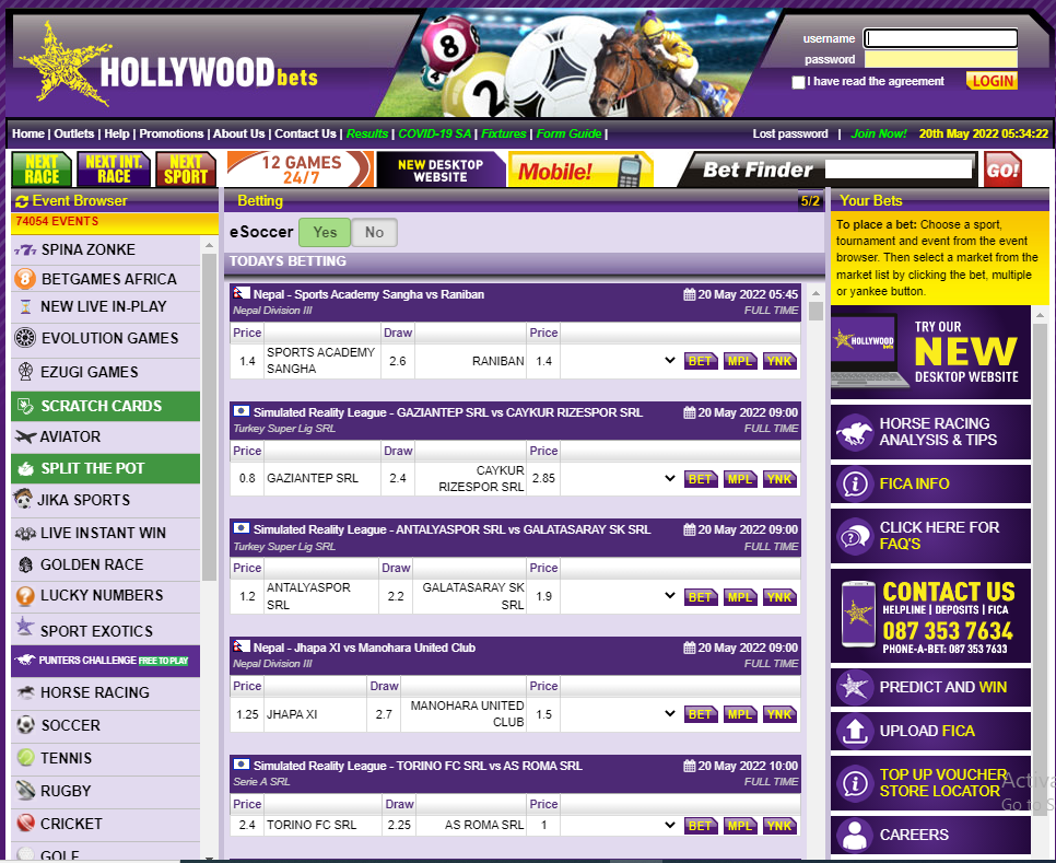 Visit the official Hollywoodbets website