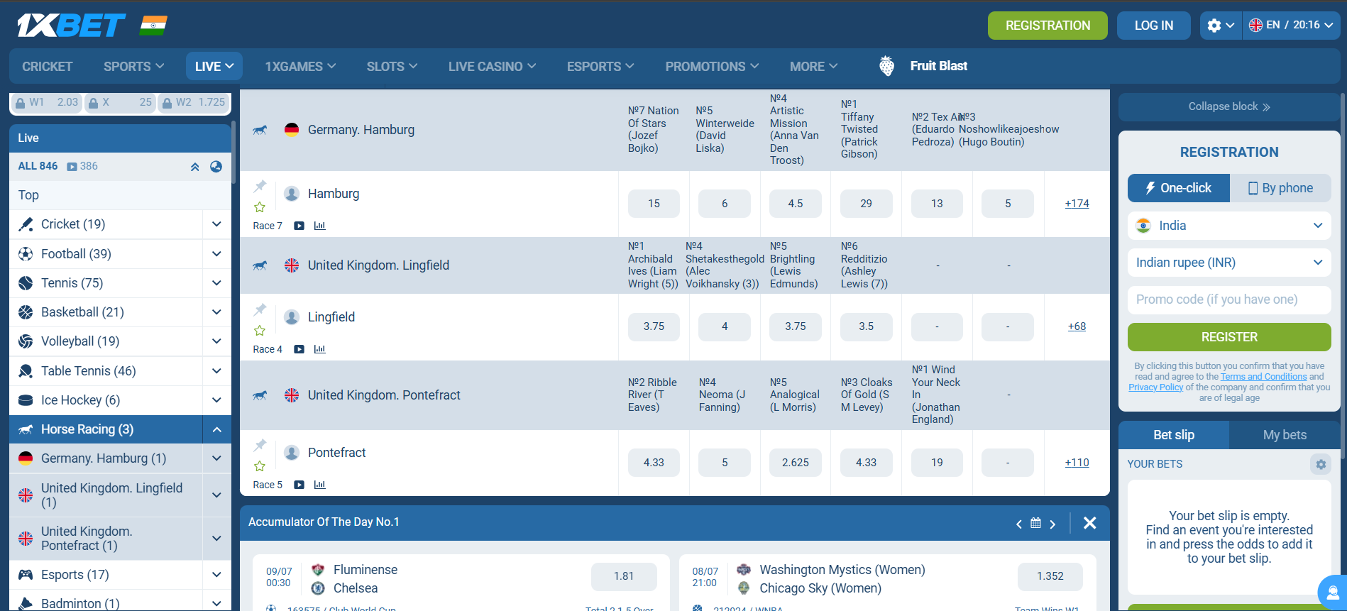 Betting options for horse racing