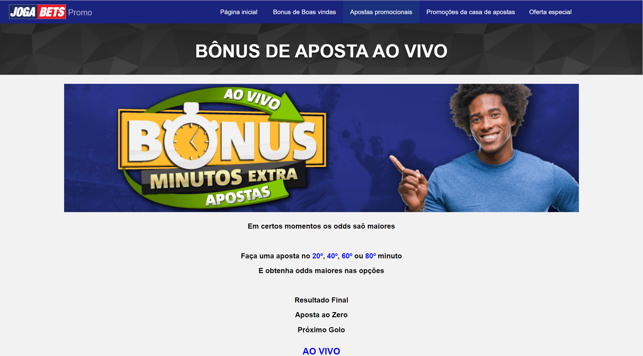 Descrição do bónus na secção promocional