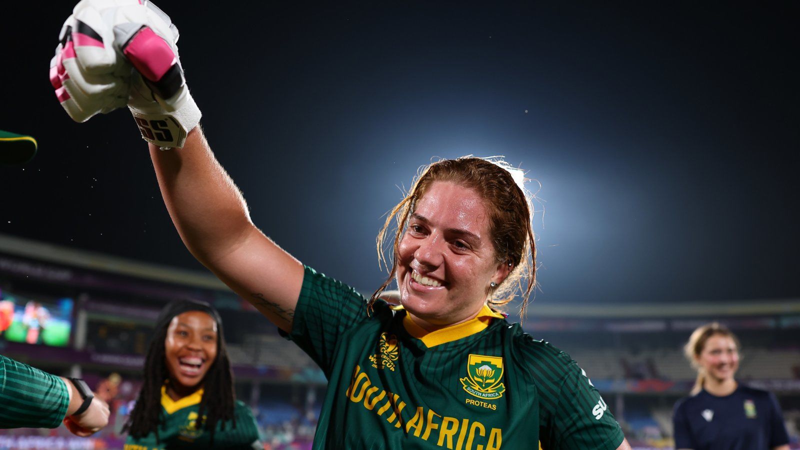 INNINGS OF A LIFETIME: Nadine de Klerk is all smiles after steering South Africa home. @ICC/X