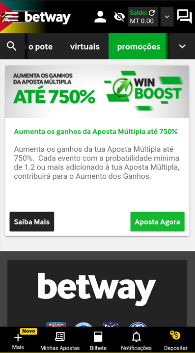 Bónus de 750% da Betway